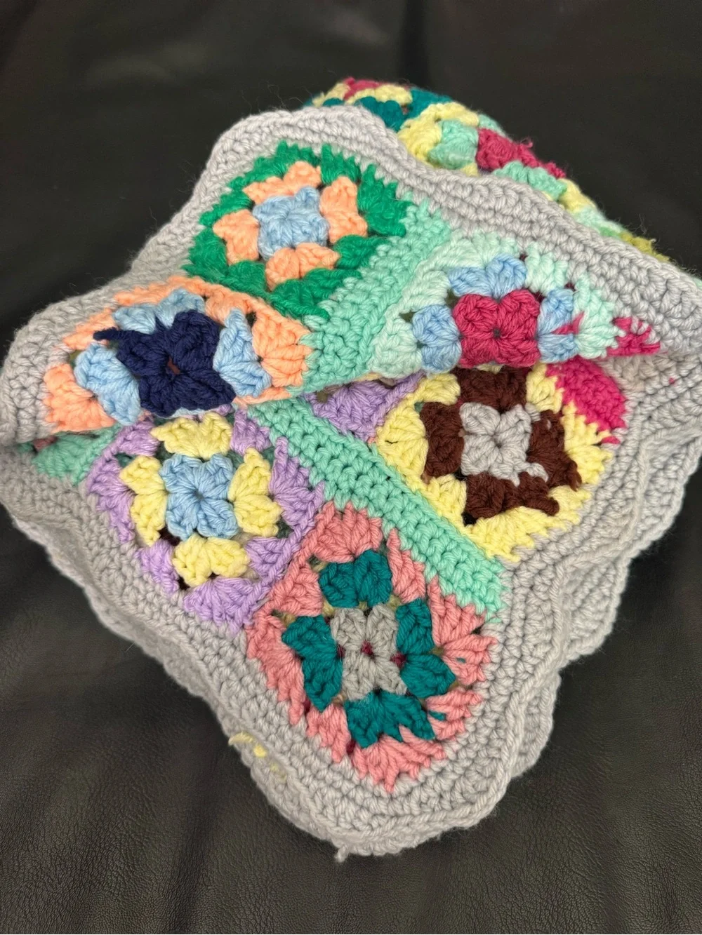 Handmade Crochet Granny Square Afghan Throw Blanket Vintage Style 48x48 Colorful